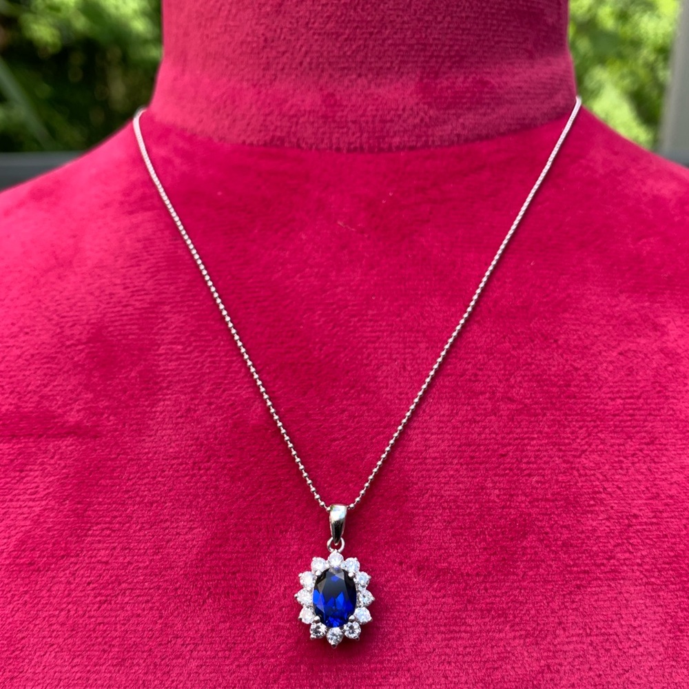 925 Sterling Silver Sapphire Necklace